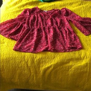 Lucky Brand Flowy Top Sheer M Red